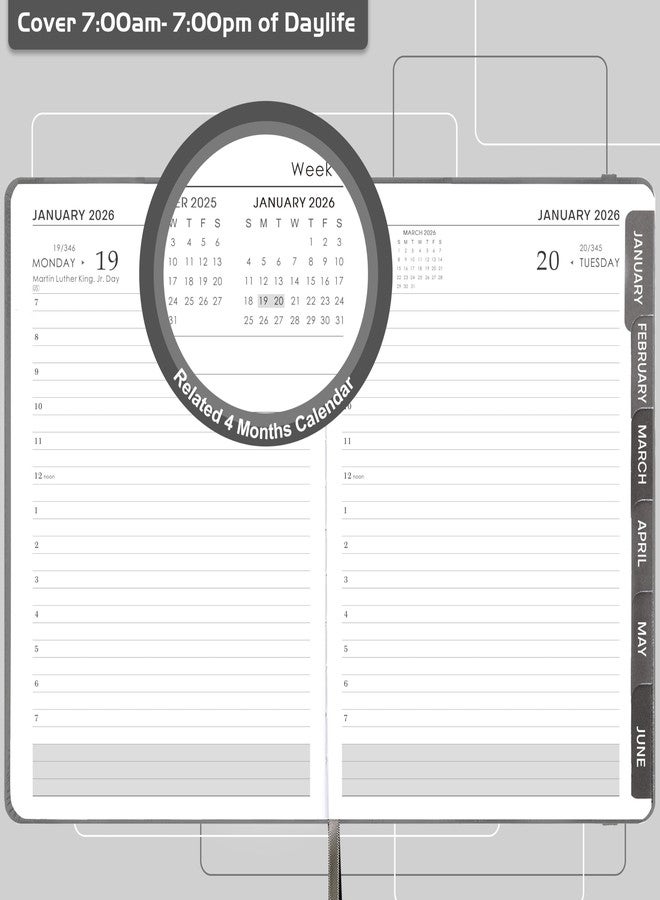Lemome 2026 Diary - 2026 Daily Planner from January - December 2026, Appointment Book 5.75" x 8-5", Daily Hourly Planner with Tabs, Inner Pocket, Pen Loop, Bookmarks - Image 4